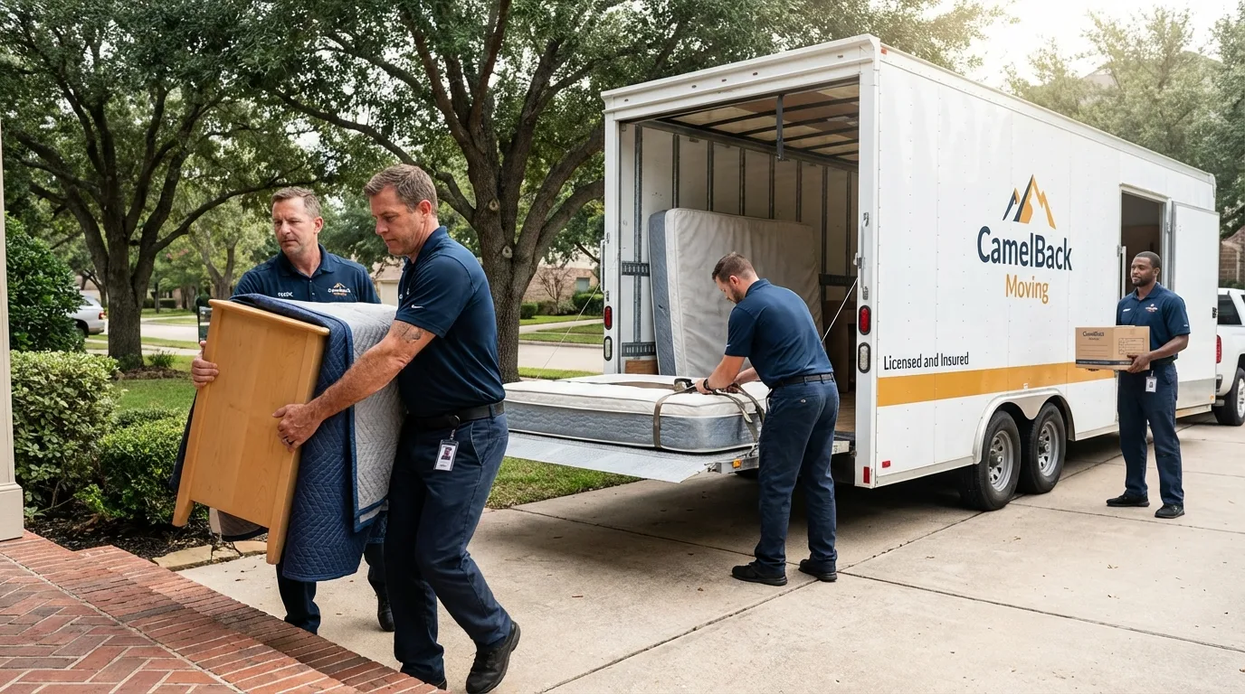 Crew loading residential truck for cross-state move from Fort Bragg, CA